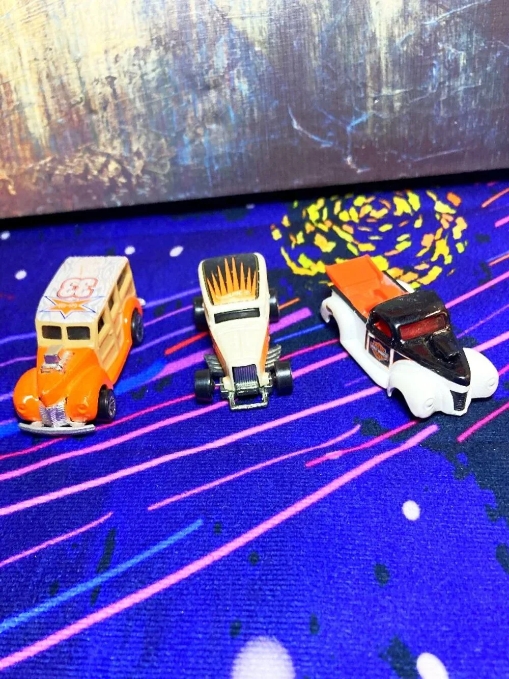 (3) HOT WHEELS CARS COLLECTIBLES -  HARLEY DAVIDSON  '40S WOODIE / PANEL TRUCK